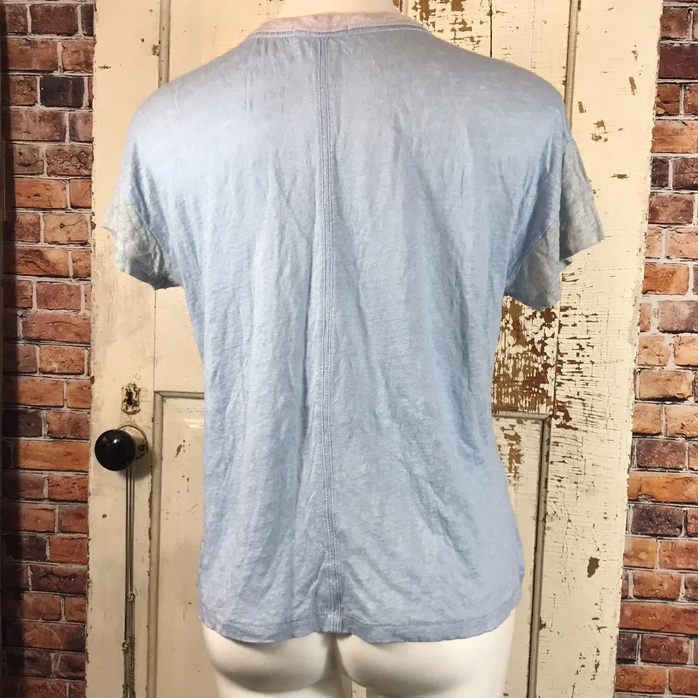 🍄 Rag & Bone  Payton Blue Linen Color Block T-Shirt - Picture 5 of 9